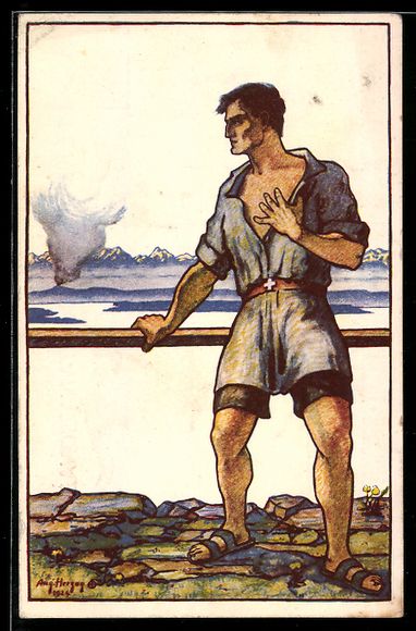 Cartoline postali: Schweizer Bundesfeier 1924, Mann schaut  – Usato da Berlin venduto da bartko-reher