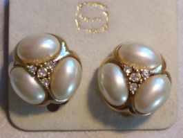 Vintage Grossé Ohrclips Gold/Perle, ca 1980, NEU