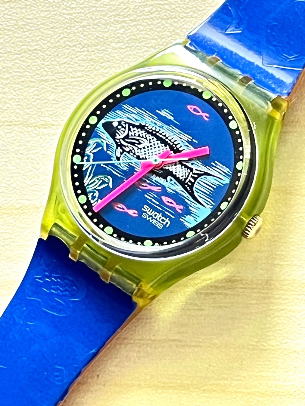 Swatch Orologi: Swatch Uhr Fisch Design blau – Usato da Grenchen venduto da chththl