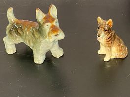 2x Vintage Hunde Figuren Porzellan Deko