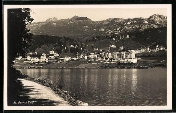 Cartoline postali: St. Moritz-Dorf, Totalansicht mit Gebirg – Usato da Berlin venduto da bartko-reher