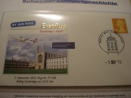 2 Briefe Erstflug Genf-Cambridge-Genf, 2013, DARWIN
