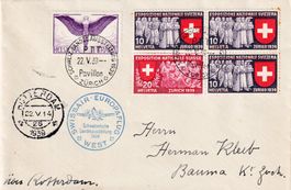 1939, SWISSAIR EUROPAFLUG WEST Nr. F12z+++, Landi-Brief SS.