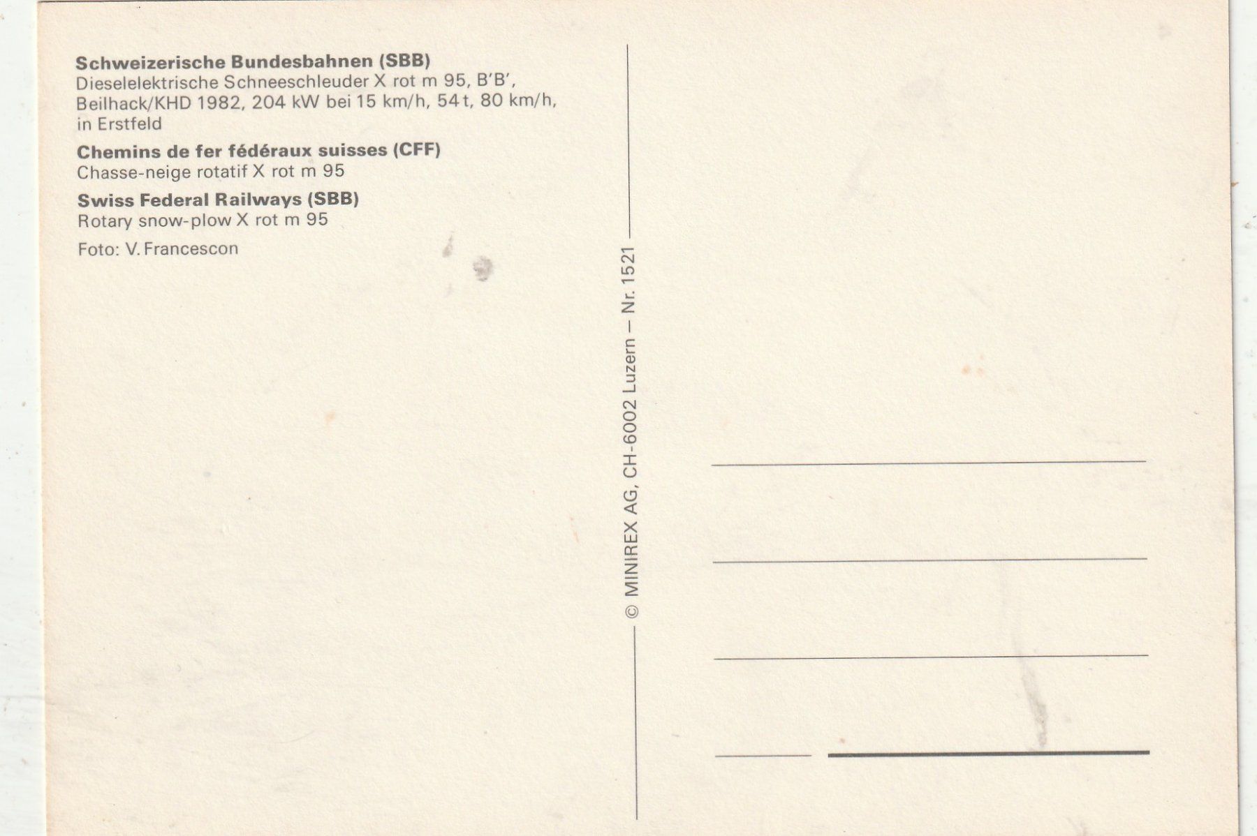 Cartes postales: SBB Schneschleuder – D'occasion à Lumbrein par made02 1