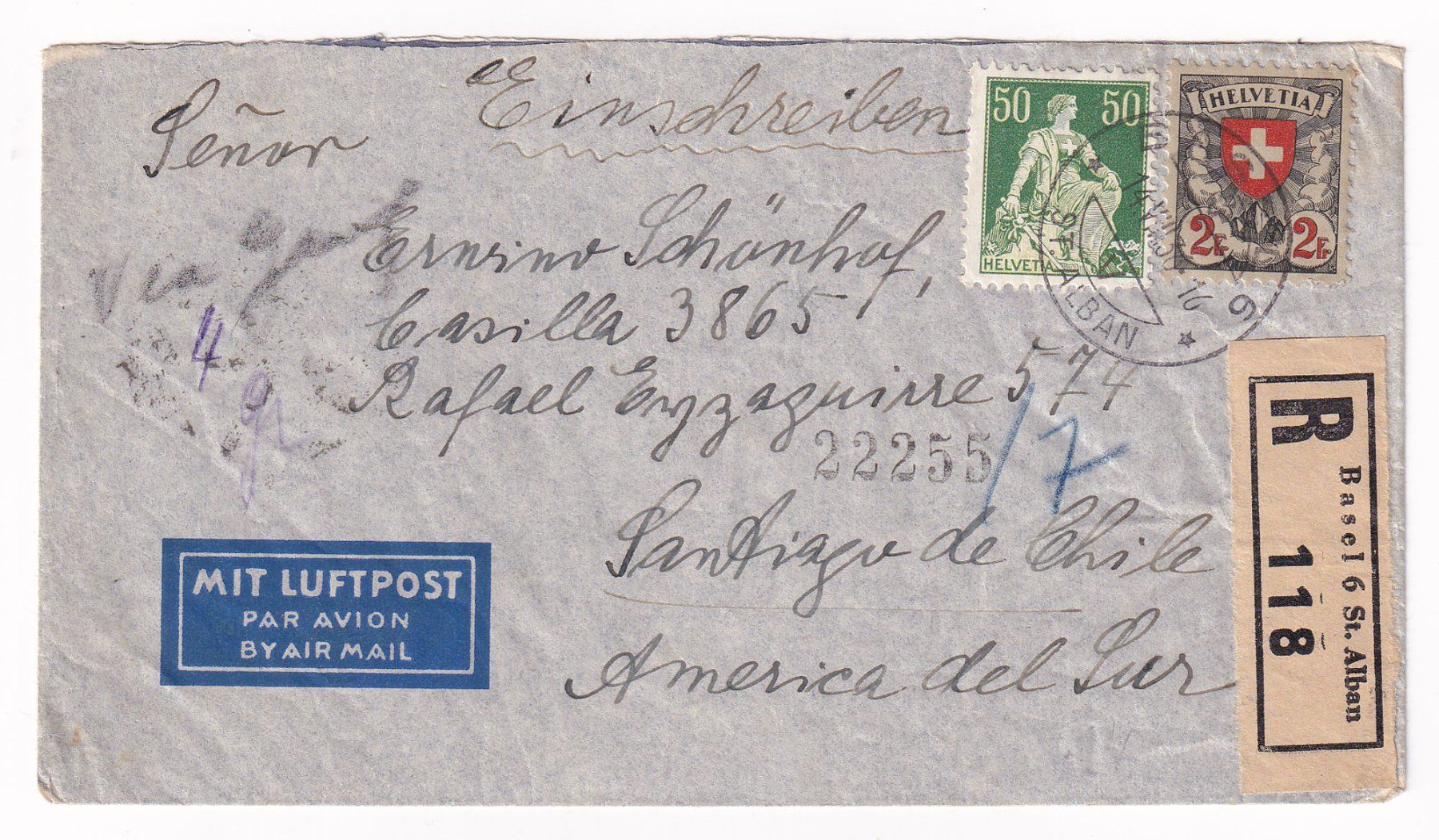 Tous les timbres: 1936 Recom Flugpostbrief Basel - Marseille - Chile – D'occasion à Rebstein par mprch