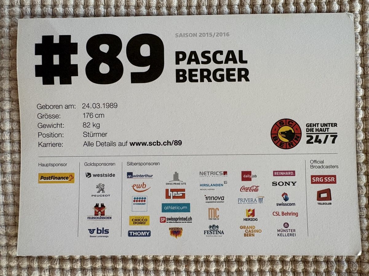 Autogramme: AK Autogramm von SCBern / Pascal Berger – Gebraucht aus Rümlang von Kartenpost1 1