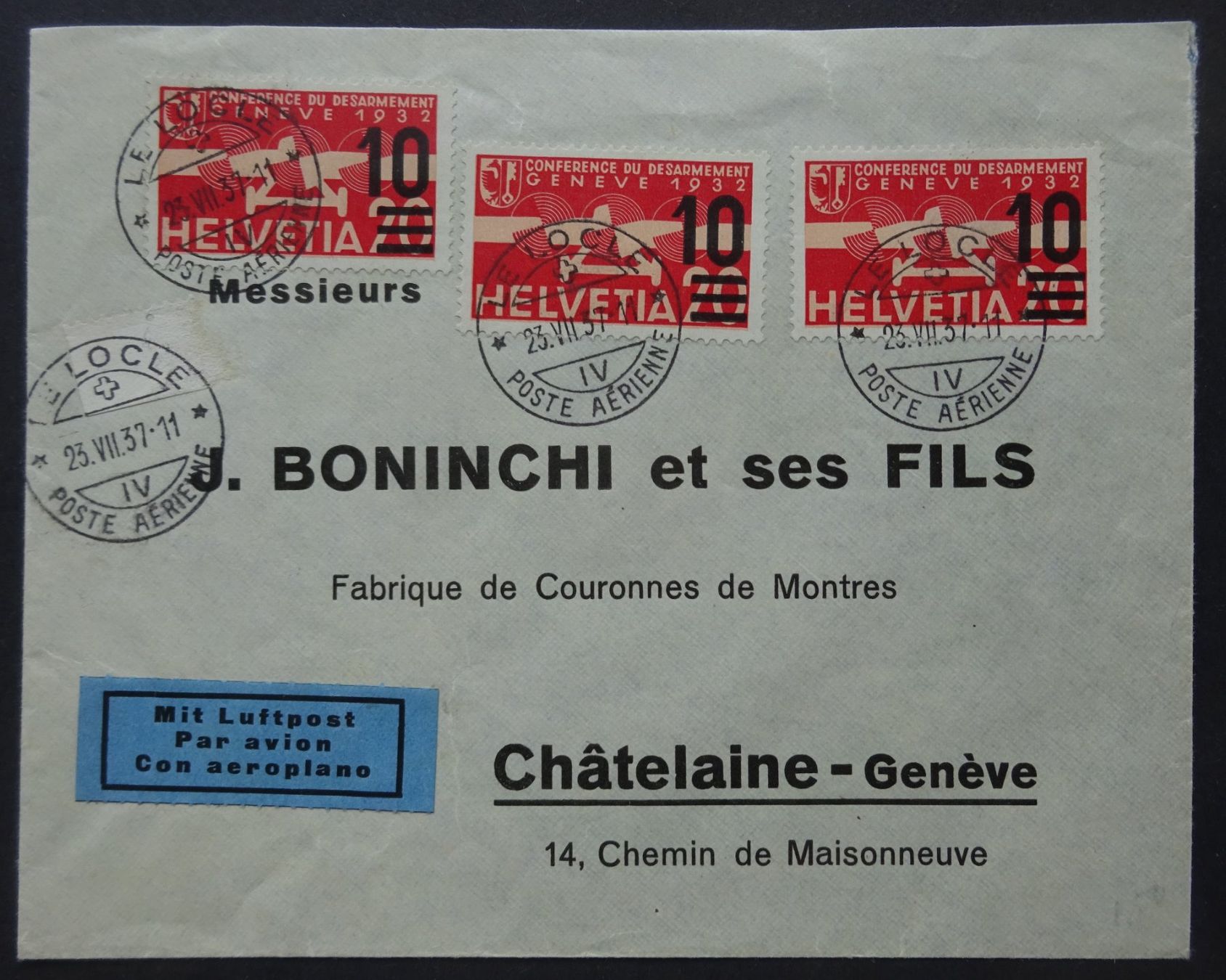 Tutti i francobolli: Luftpostbrief Le Locle - Genève (Châtelaine) – Usato da Watt venduto da Oo2rup5