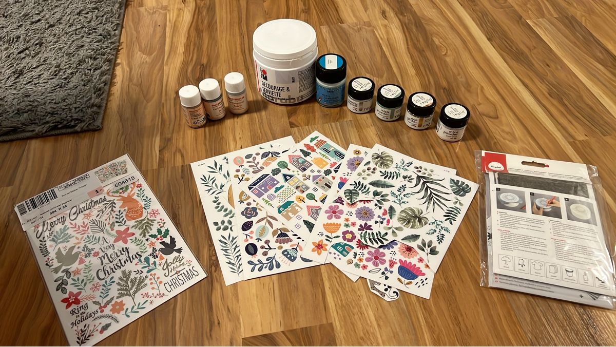 Rayher Kit bricolage: Bastelmaterial: Marabu Decoupage, Farbpigmente, Rub ons etc – Usato da Lauerz venduto da Zauberwald87