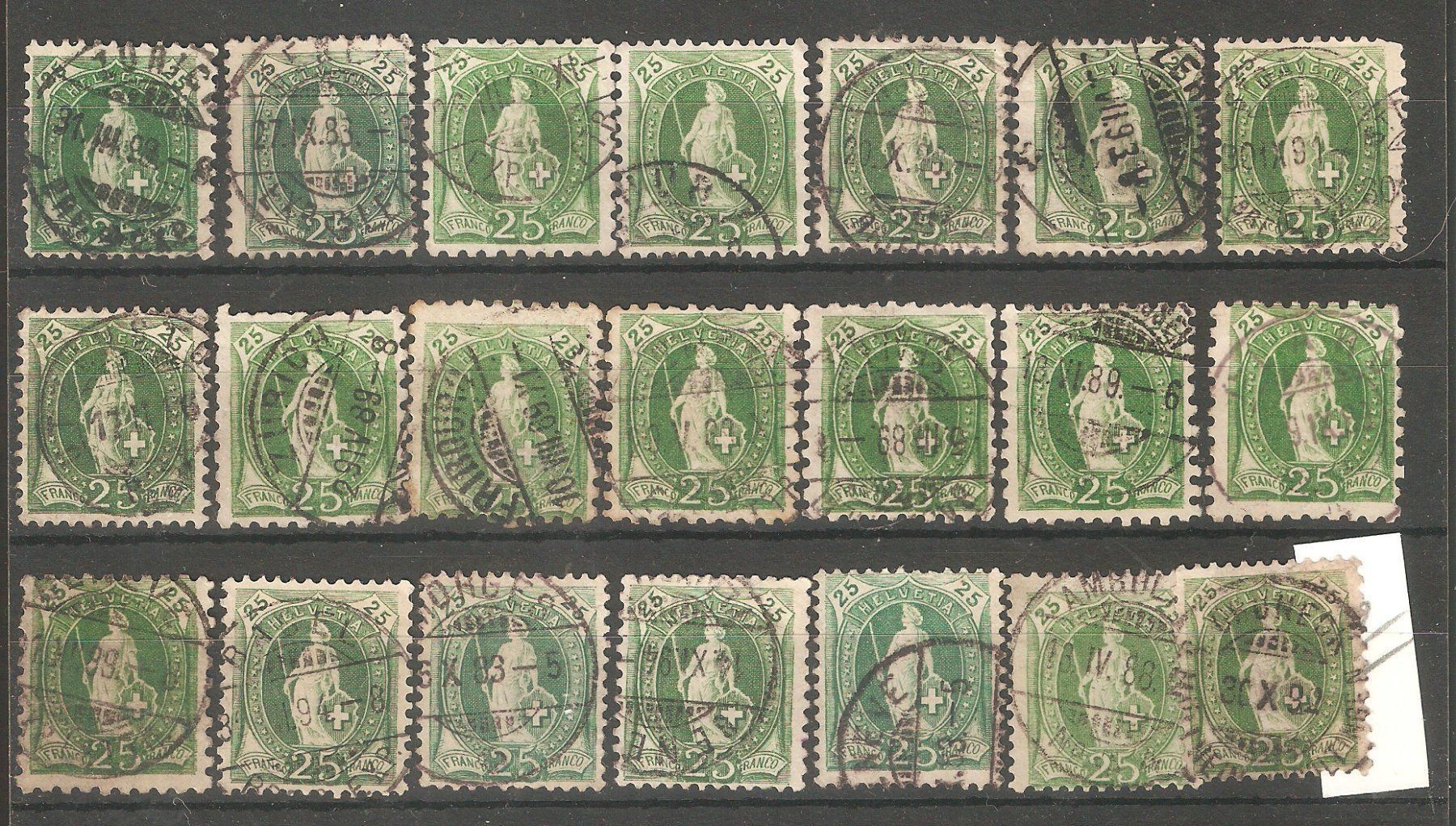 Alle Briefmarken: Stehende Helvetia 21x 25 Rp. gest. – Gebraucht aus Lausanne von Whorvath