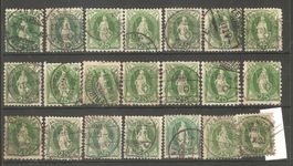 Stehende Helvetia 21x 25 Rp. gest.