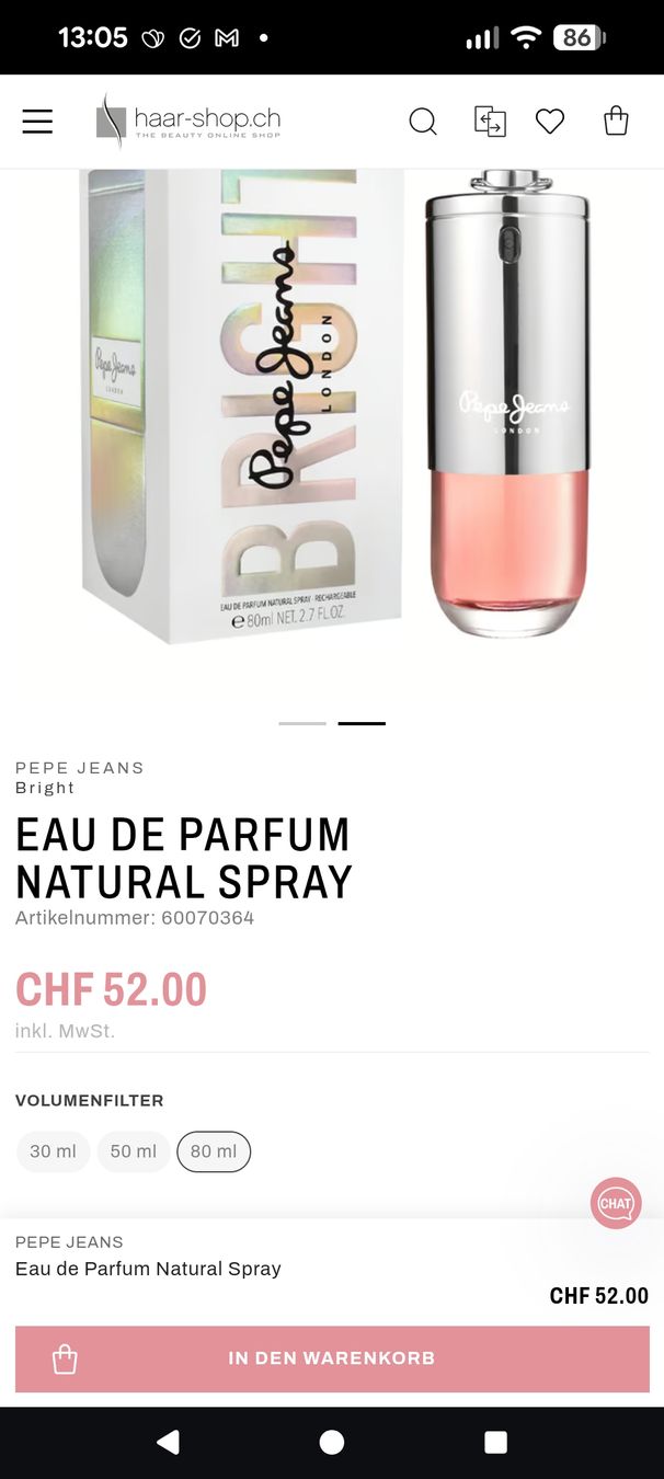 Pepe Jeans Profumi & Eau de Toilette: Pepe Jeans Eau de Parfum Natural Spray – Nuovo (secondo la descrizione) da Wattenwil venduto da lilifee18 1