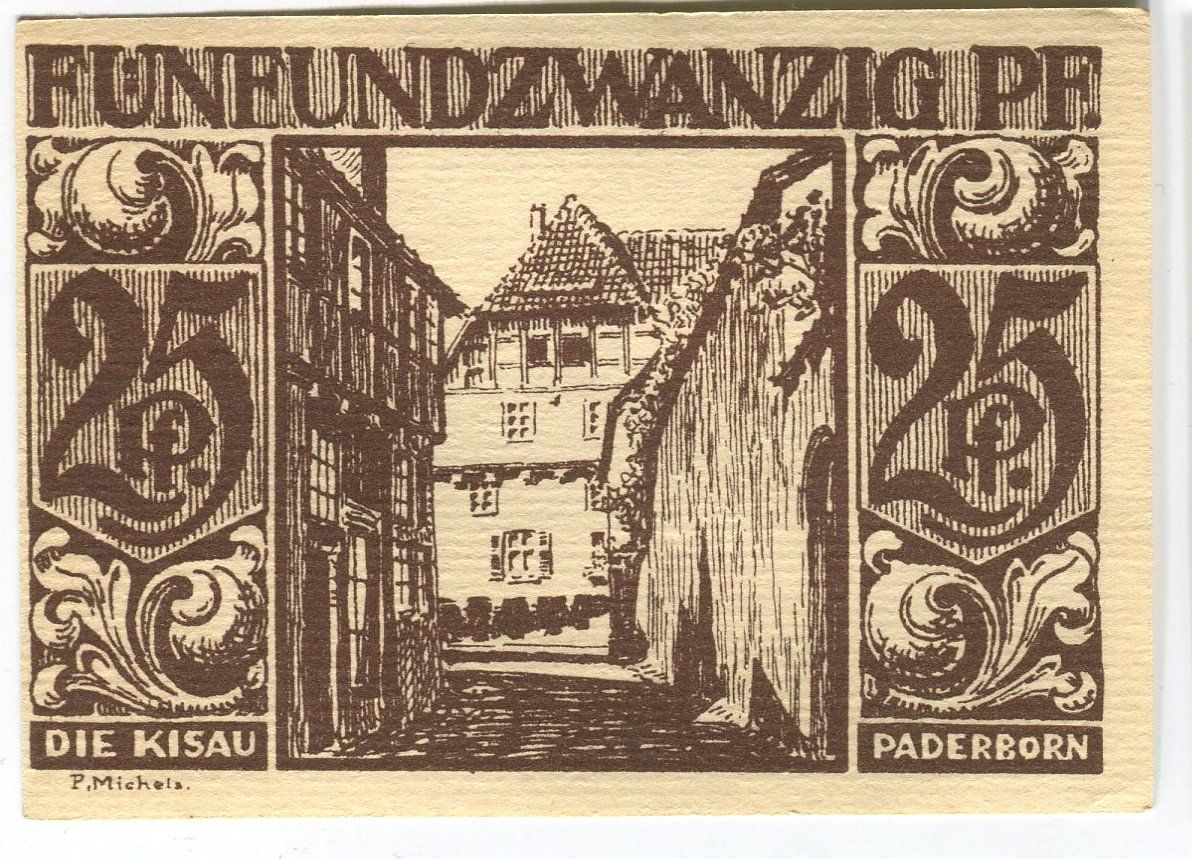 Banknoten: Notgeld "25 Pfennig. Paderborn 1921" – Gebraucht aus Basel von Butsch5 1
