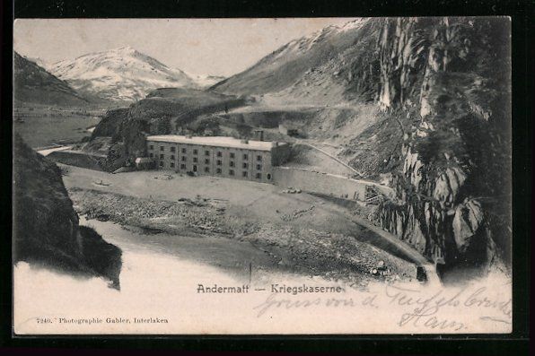 Cartoline postali: Andermatt, Blick auf die Kriegskaserne – Usato da Berlin venduto da bartko-reher