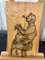 Holz Relief,Kostar Hans 1977, Mann mit Hund, Top Zustand!