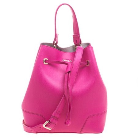 FURLA Stacy M Saffiano Leather Bucket Bag Fuchsia wih Pochet