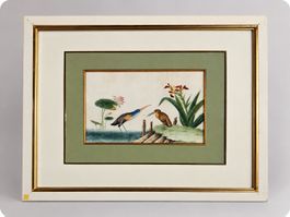 Tableau vintage – Illustration d'oiseaux et fleurs