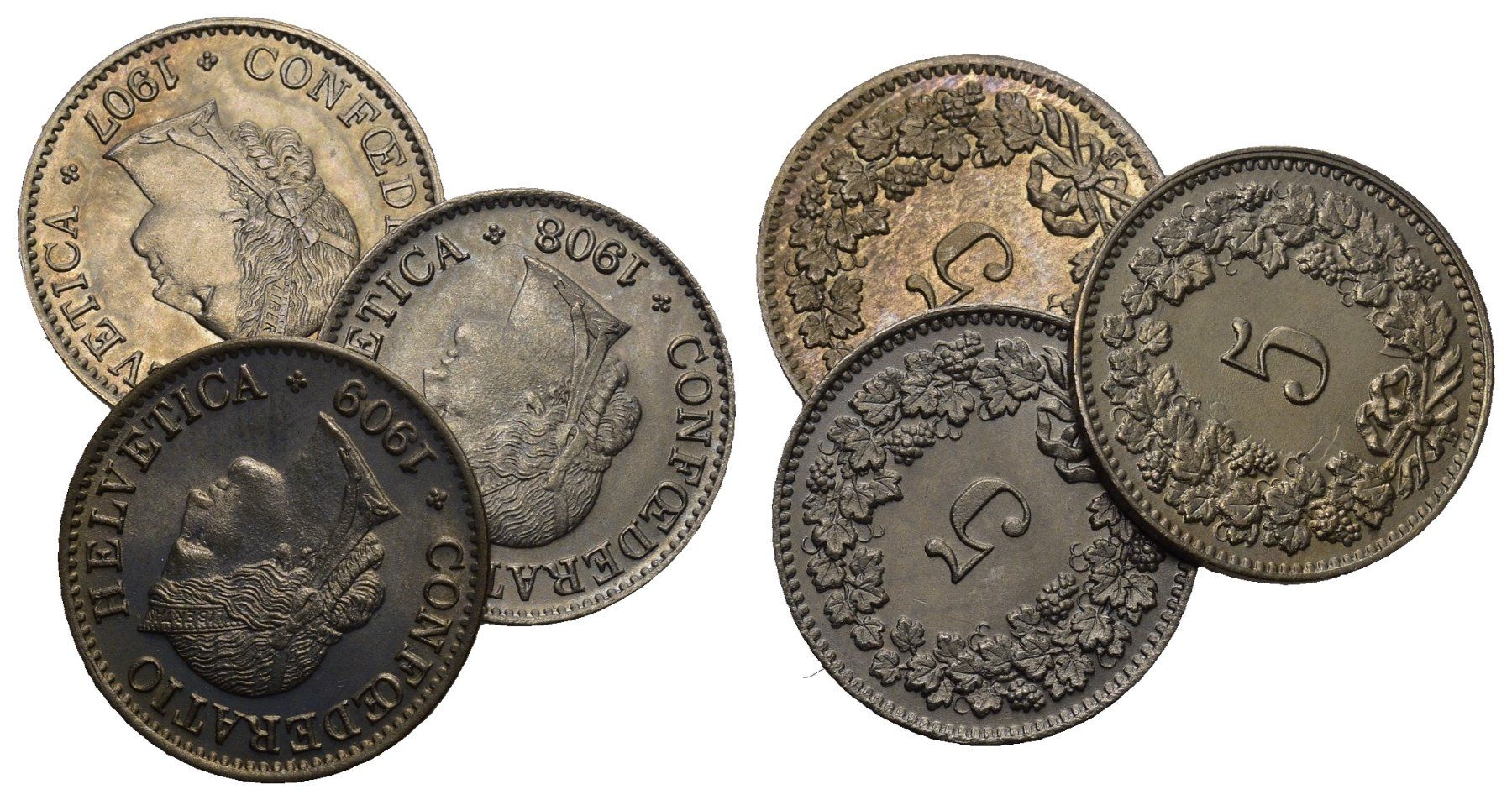 Tutti le monete: Schweiz 1907+1908+1909 – Usato da Bern venduto da numismatictops