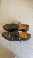 Black leather double monk strap shoes size 10