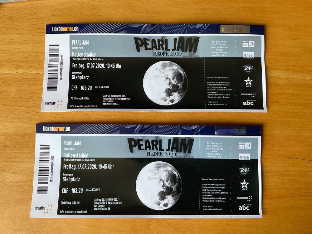 Pearl Jam Tickets Stehplätze Kaufen auf Ricardo