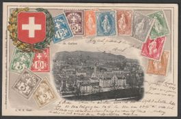 AK SG: Lot 1905/06, 3x ST. GALLEN, Abb. Briefmarken