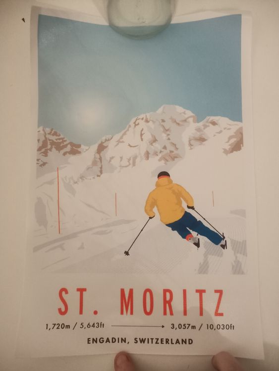 Affiche vintage St Moritz Suisse Razzia 1990