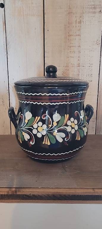 Töpfe: Keramiktopf mit Deckel floral, traditionell – Gebraucht aus Biberist von FarbAder