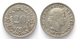 EIDGENOSSENSCHAFT 20 Rappen 1927 Nickel ERHALTUNG! vz