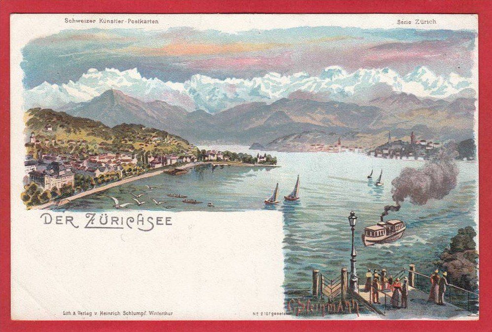 Cartoline postali: DER ZÜRICHSEE, STEINMANN - LITHO – Usato da Grüningen venduto da Kartenlaube