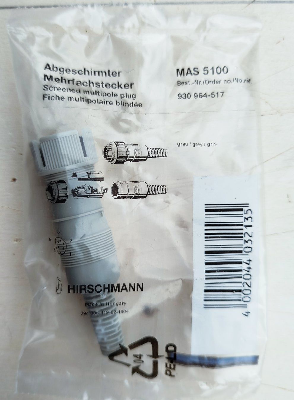 Fiches d'alim.: Hirschmann MAS 5100 - Kabelstecker, 4A, 34V, 5 Pole, Stecker – Neuf avec emballage d'origine à Bonaduz par Mikebond 1
