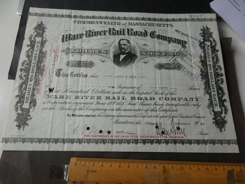 USA, Eisenbahnaktie 1948, Ware River Rail Road Company | Kaufen auf Ricardo