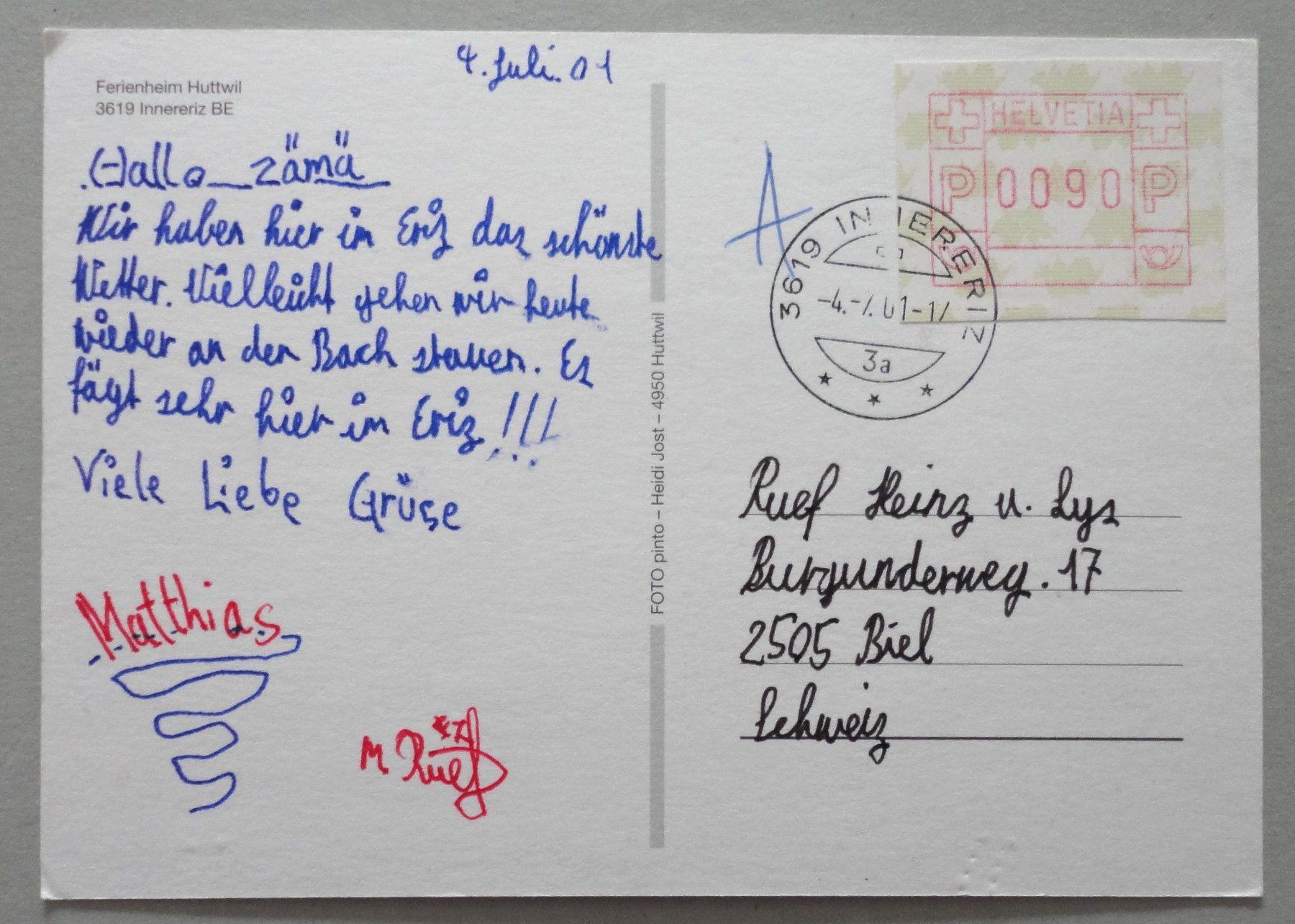 Cartoline postali: Ferienheim Huttwil, Innereriz BE – Usato da Fétigny venduto da Billy2miny 1