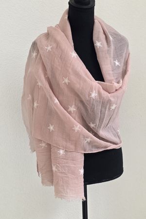Schal rosa Sterne 50% Baumwolle 50% Viskose neuwertig 