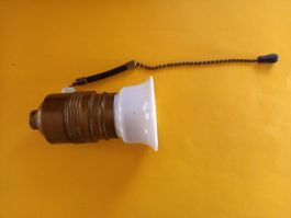 Douille lampe vintage en laiton et porcelaine avec tirette