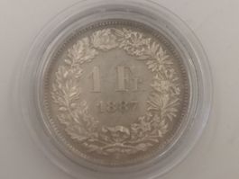 (1976) Schweiz, 1 Franken 1887, top stgl, in Dose