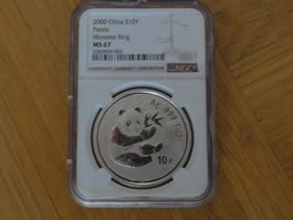 Münze China Panda 2000 Mirrored Ring 10 Yuan NGC grade: MS67