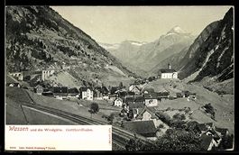 AK Wassen, Teilansicht und die Windgälle, Gotthardbahn
