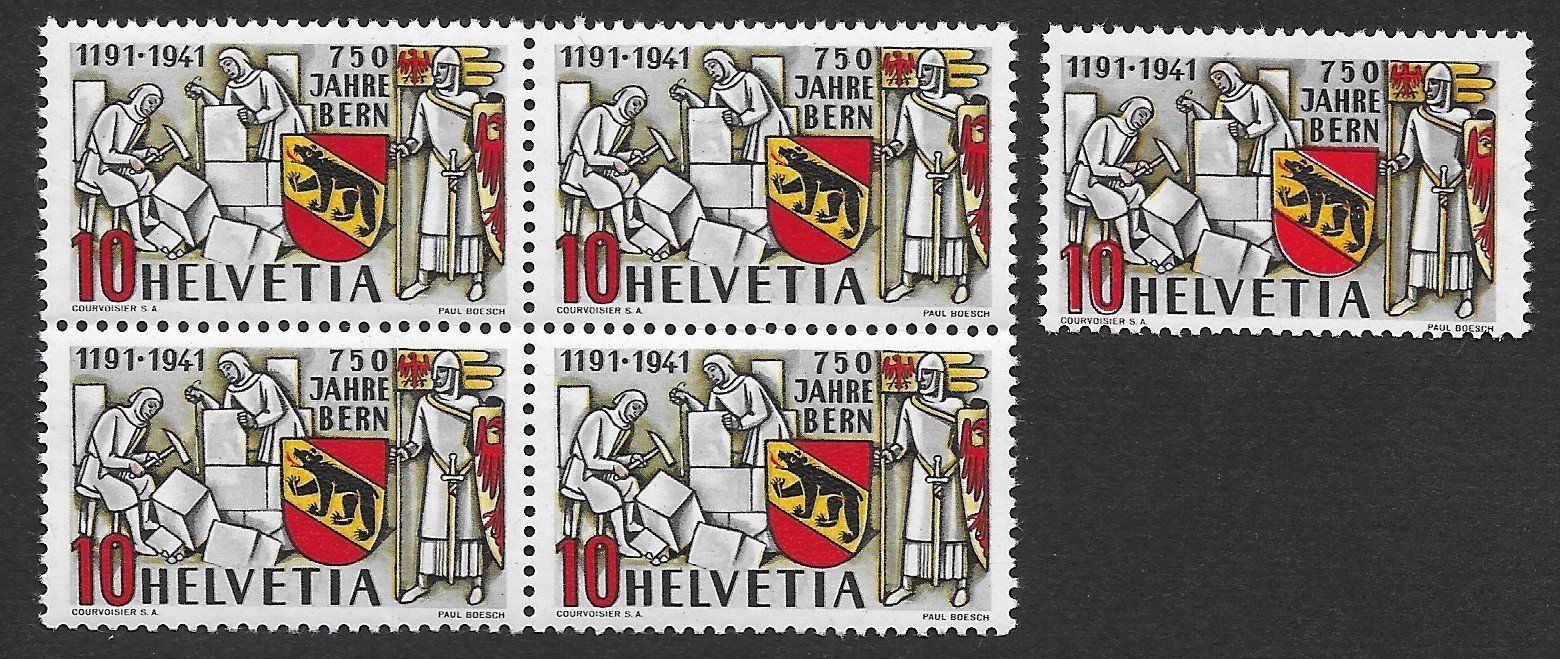 Tutti i francobolli: 1941: 750 J.Stad Bern Nr.253c Orangegelb ** – Usato da Walperswil venduto da Tcheidi