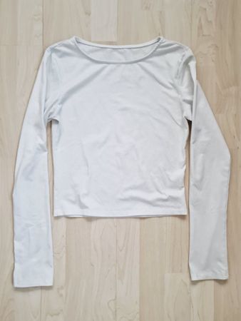 Damen Crop Langarmshirt Gr. XS Weiss Bauchfrei