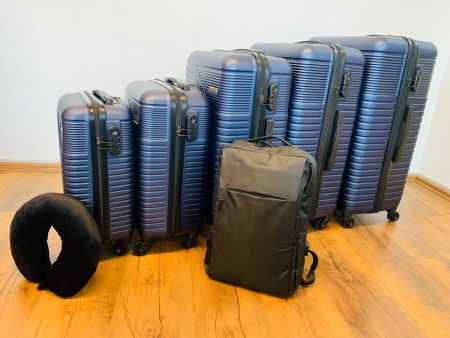 7 tlg. Reisekofferset Rucksack + Hartschalenkoffer BLAU NEU