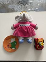 Lot Babar : peluche Gund 37cm + jouet + assiette