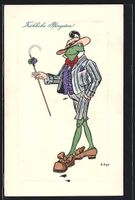 adrett gekleideter Frosch auf einem Spaz