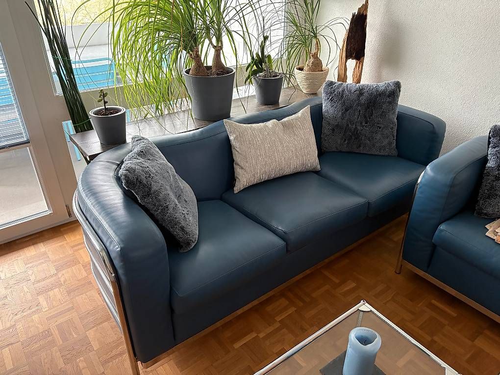 Zanotta Sofas: 2 Zanotta Onda Designer-Sofas. Leder royal-blau – D'occasion à Hondrich par Achilles_500