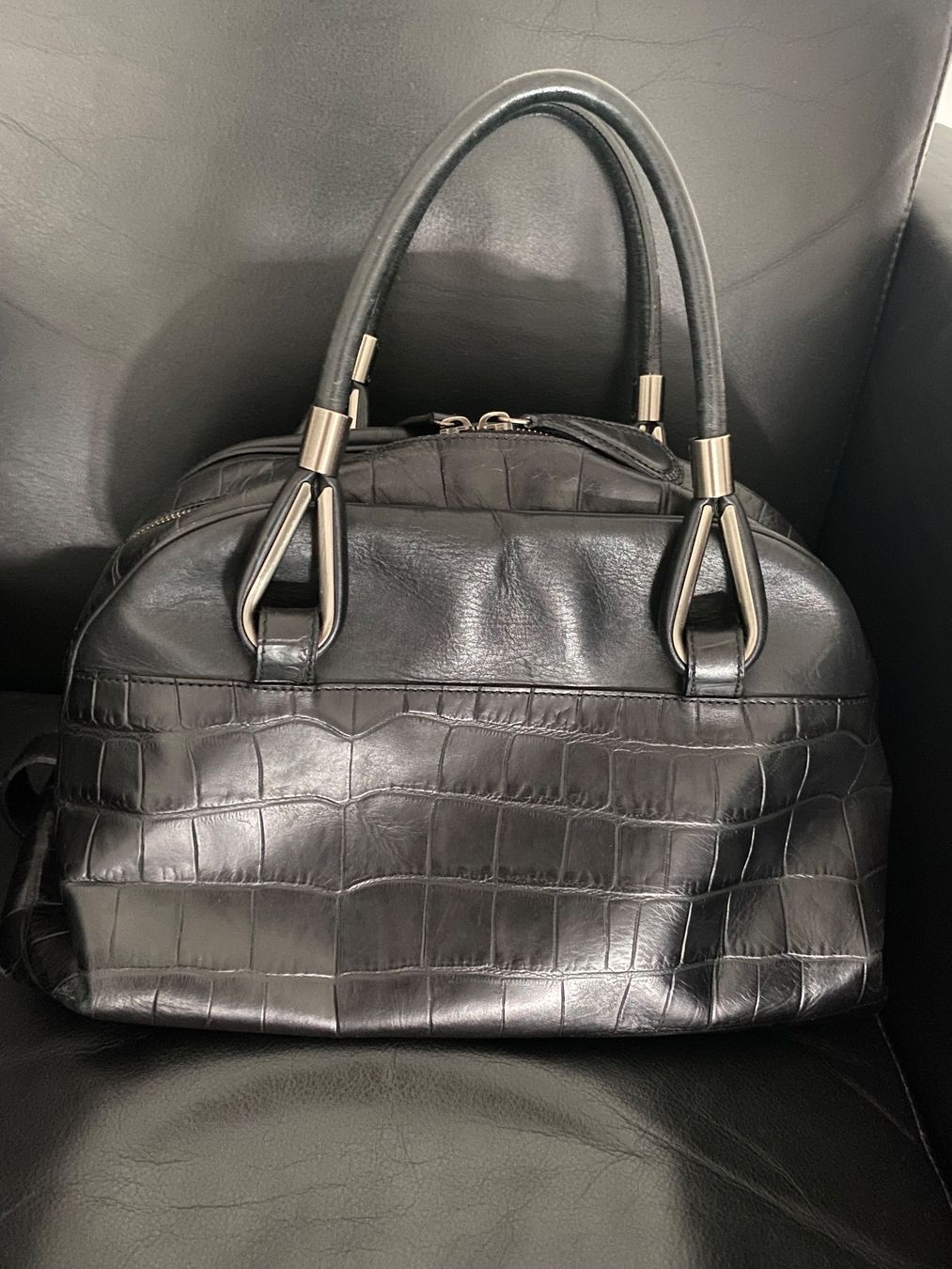 Borbonese Taschen für Damen: Bowling Bag Borbonese in schwarzem Leder in Krokooptik – Gebraucht aus Holderbank SO von MIC2026 6