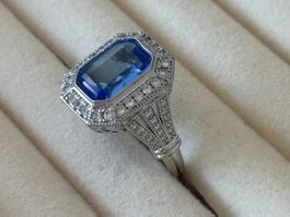 Luxus Elegante Gr.19/9 Ring Farbe:Zirkonia  Silber /blau