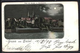Litho Basel, Pfalz mit Münster bei Nach