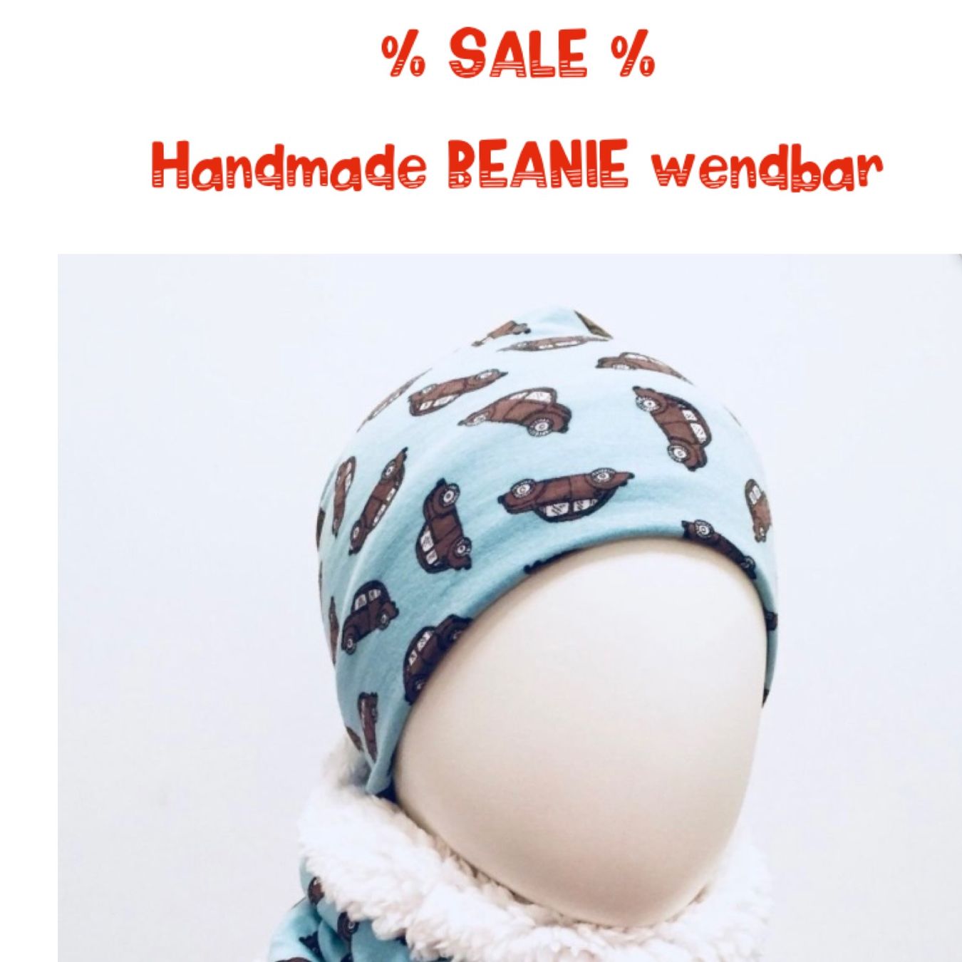 Berretti & Sciarpe: HANDMADE Beanie Kappe AUTOS mint-weiss wendbar – Nuovo e nell'imballaggio originale da Emmenbrücke venduto da swissmade-miracles