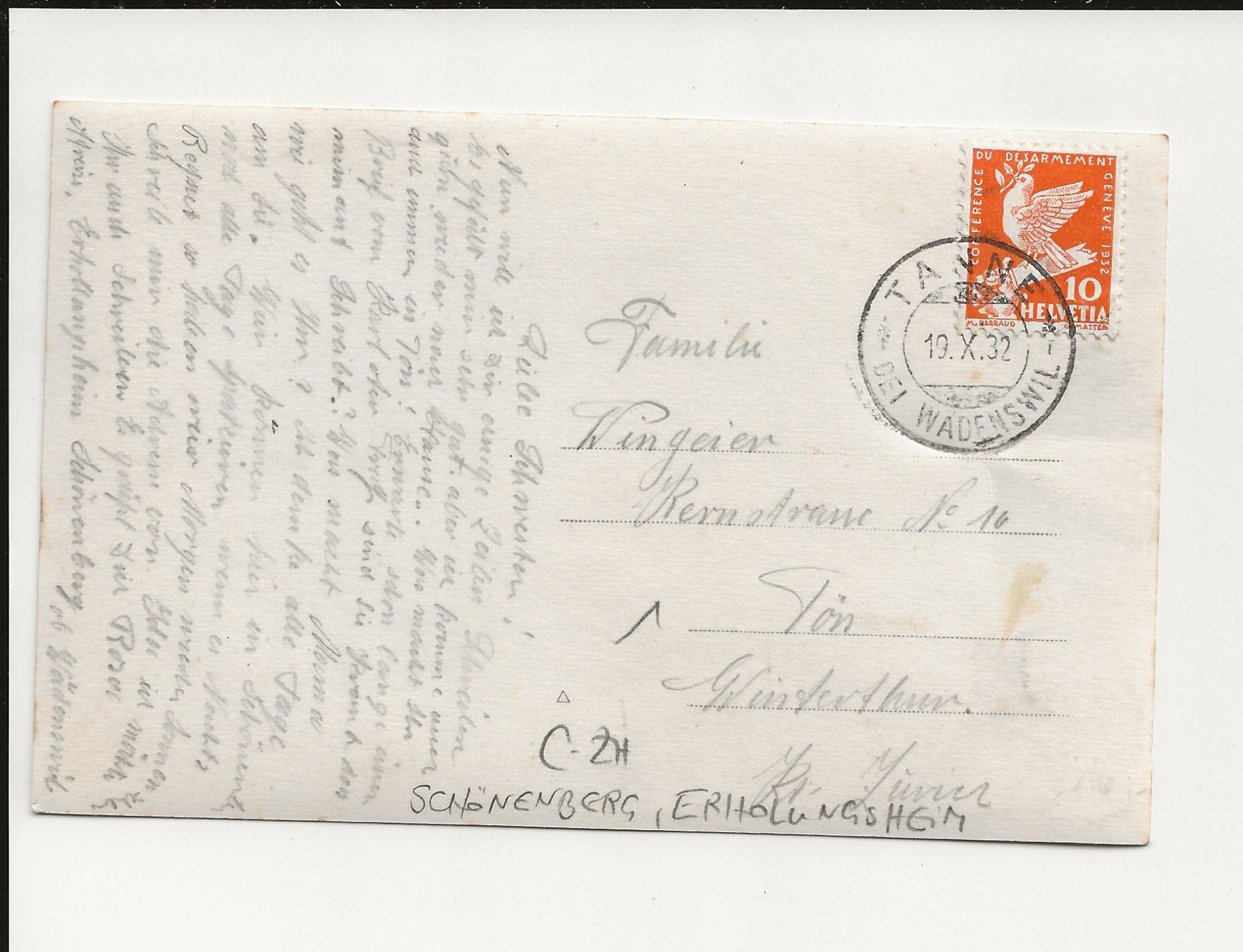 Cartoline postali: AK 1932 Erholungsheim Schönenberg ZH – Usato da Greifensee venduto da 315WDO 1