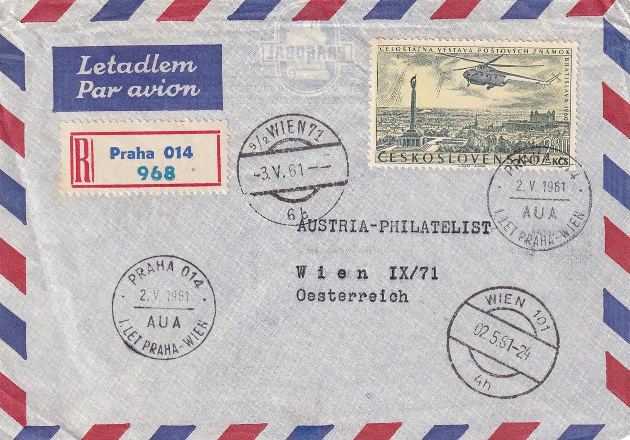 Tutti i francobolli: Erstflug AUA Prag - Wien 1961 – Usato da Baar venduto da Asmara111