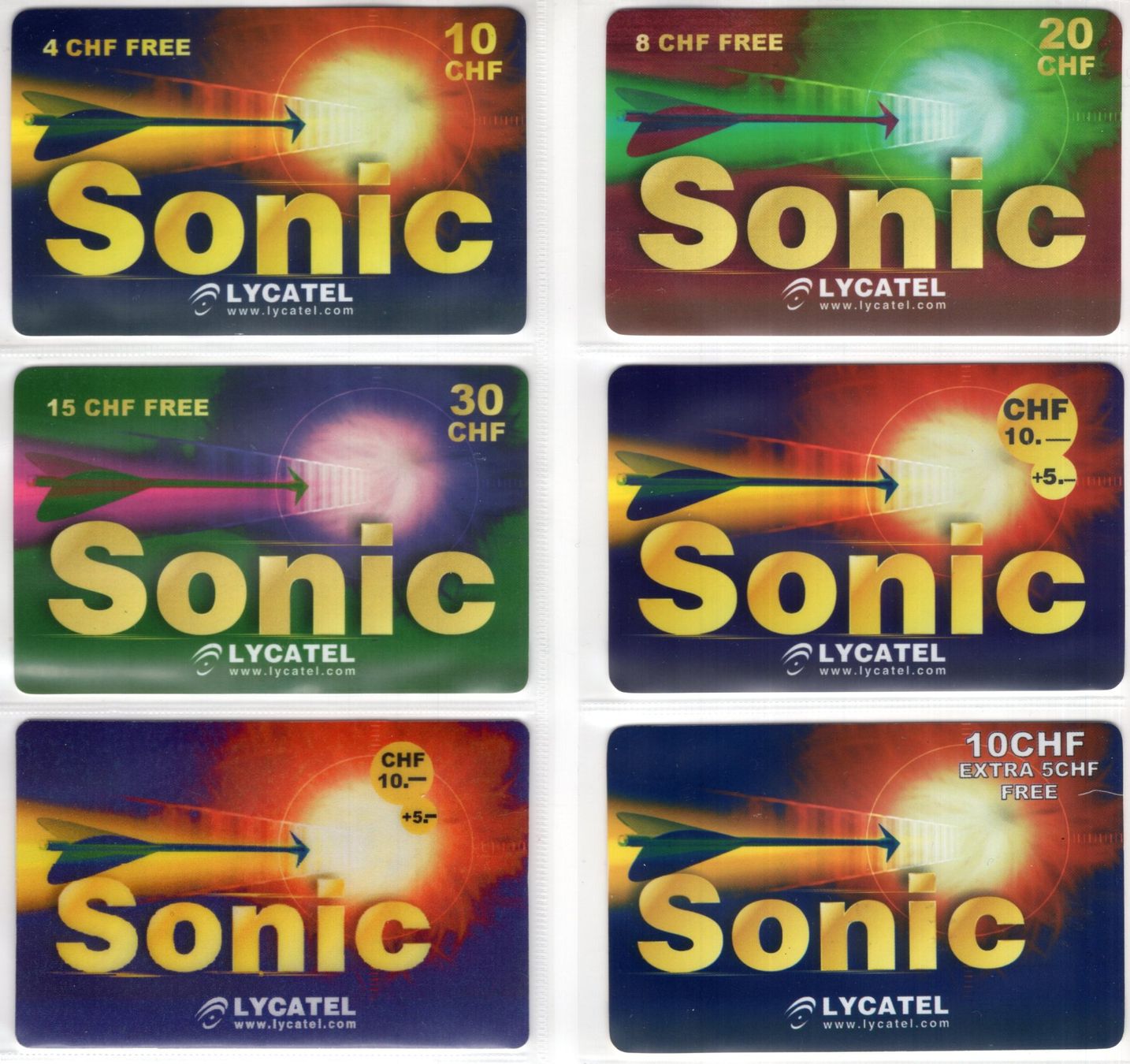 Schede telefoniche: Sonic - 6 seltene schweizer Prepaid Telefonkarten – Usato da Eglisau venduto da Chperfins