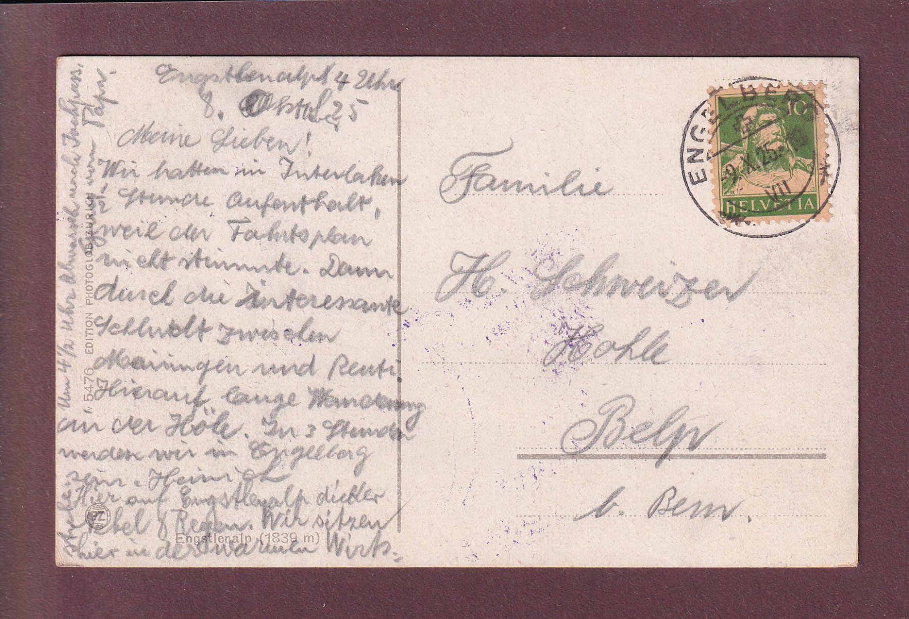Cartoline postali: Engelberg - ENGSTLENALP - 1925 – Usato da Pully venduto da nicecards 1